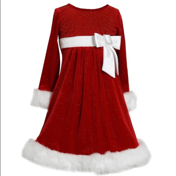 Bonnie Jean Holiday Party Santa Christmas Bow Plaid Dress Girls 2T 3T 4T
